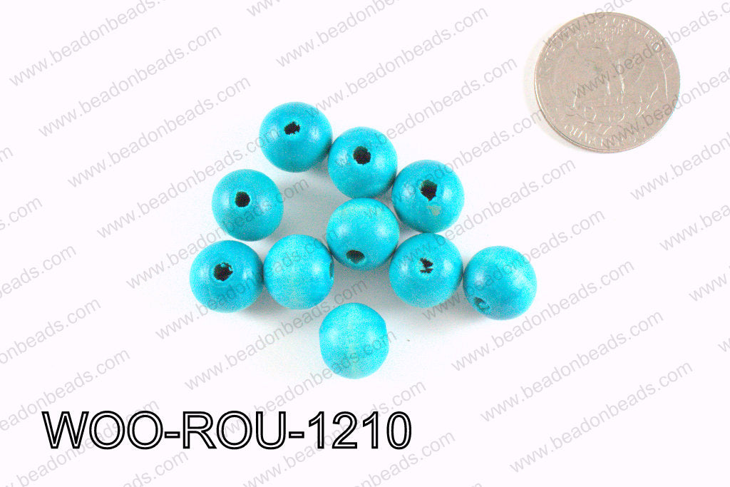 Round Wood Beads Light Blue 12mm WOO-ROU-1210