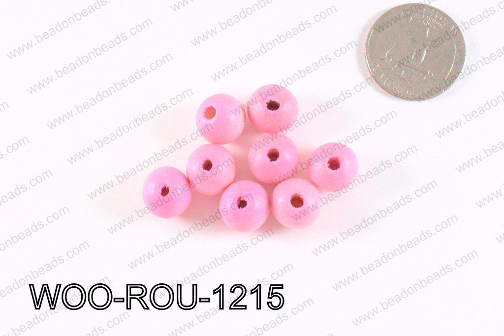 Round Wood Beads Light Pink 12mm WOO-ROU-1215