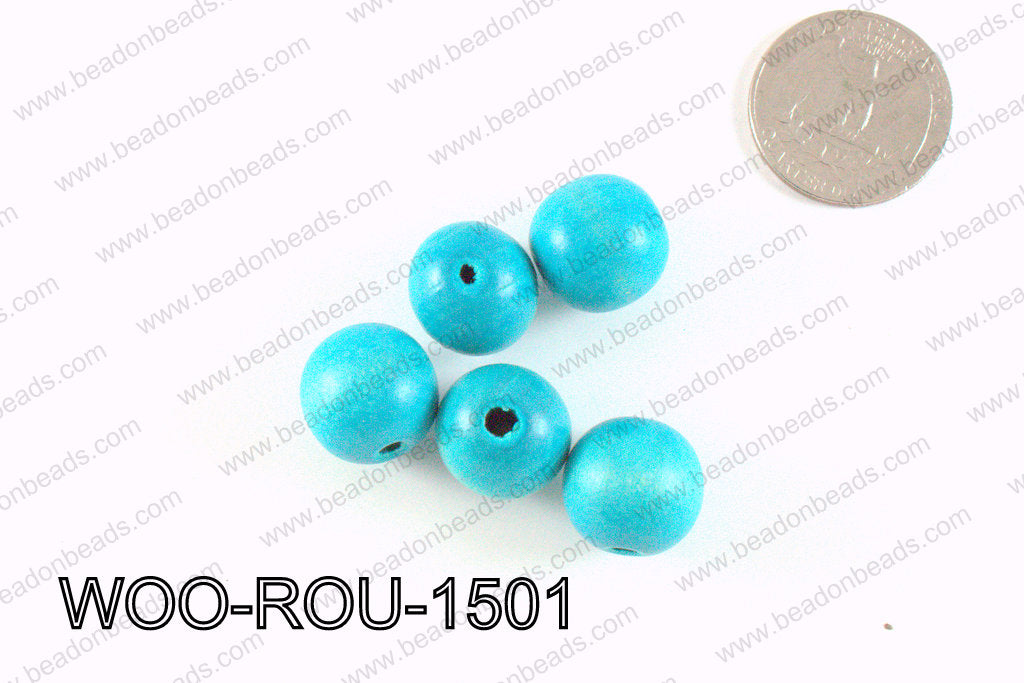 Round Wood Beads Turquoise 15mm WOO-ROU-1501
