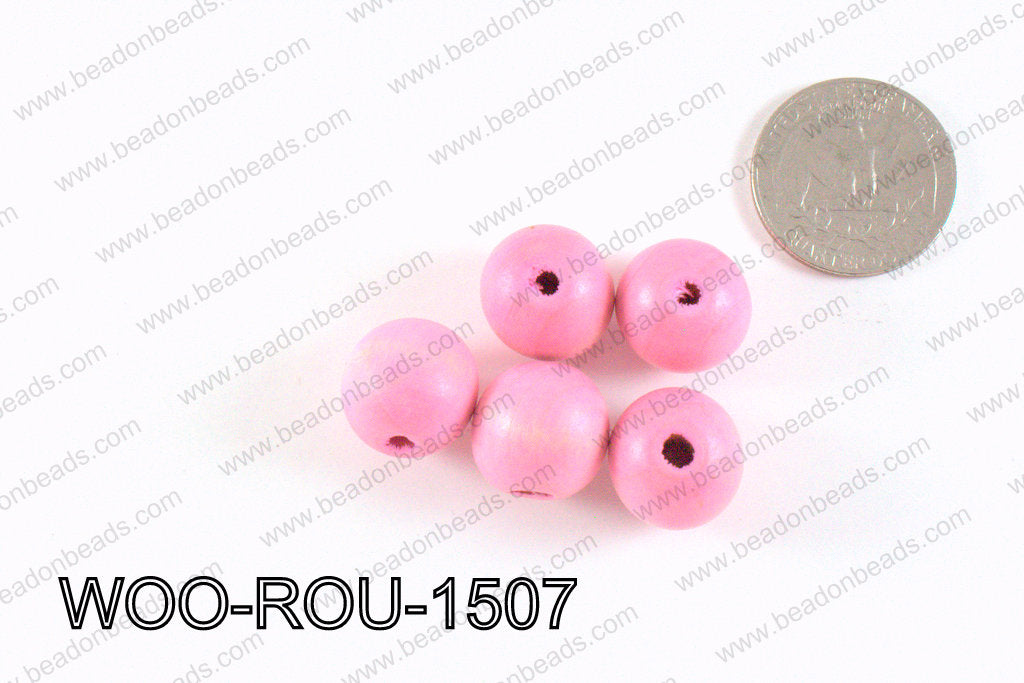 Round Wood Beads Light Pink 15mm WOO-ROU-1507