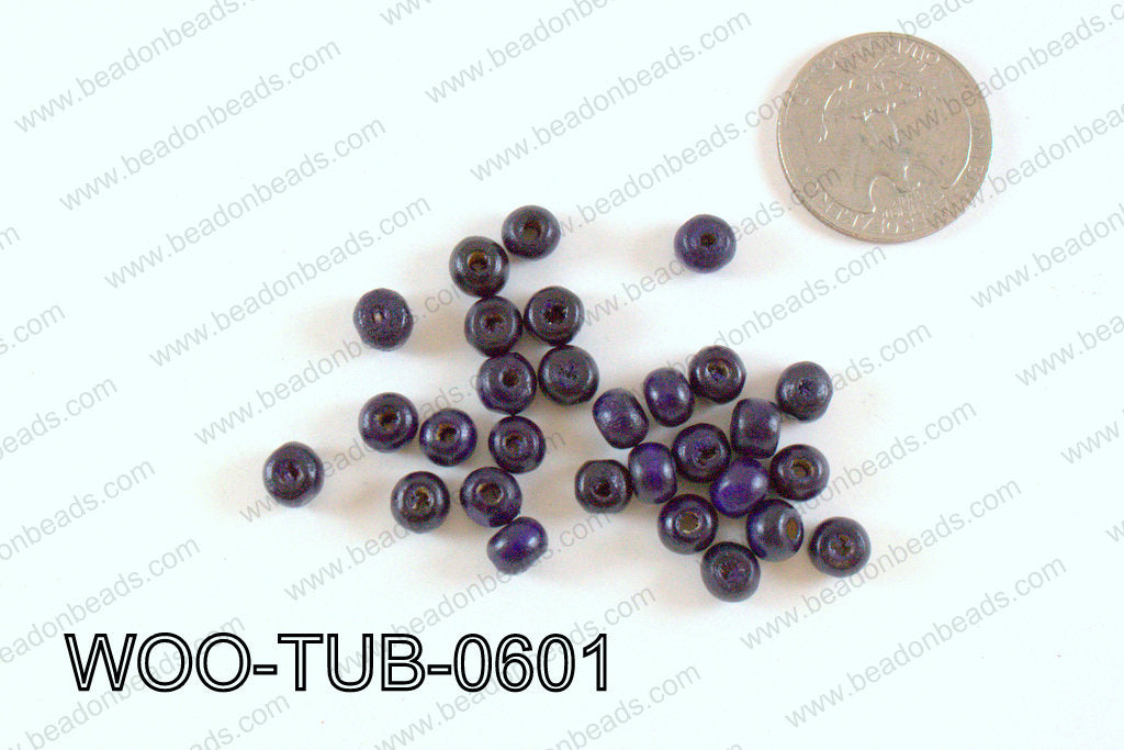 Tube Wood Beads Dark Blue 6x4mm WOO-TUB-0601