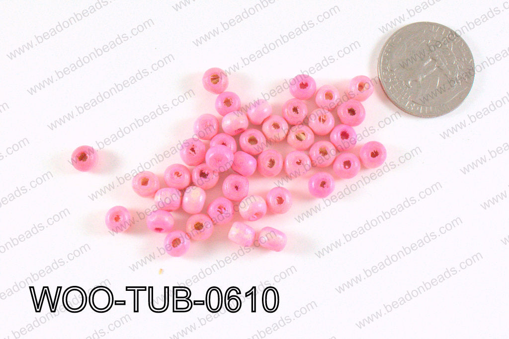 Tube Wood Beads Light Pink 6x4mm WOO-TUB-0610