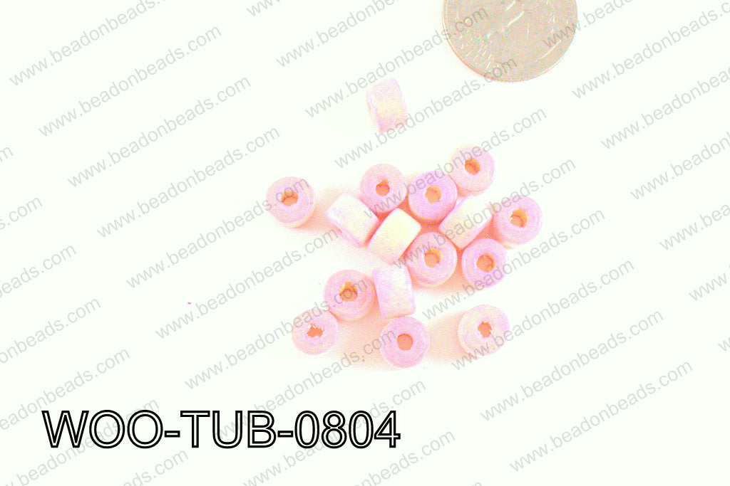 Tube Wood Beads Light Pink 6x8mm WOO-TUB-0804