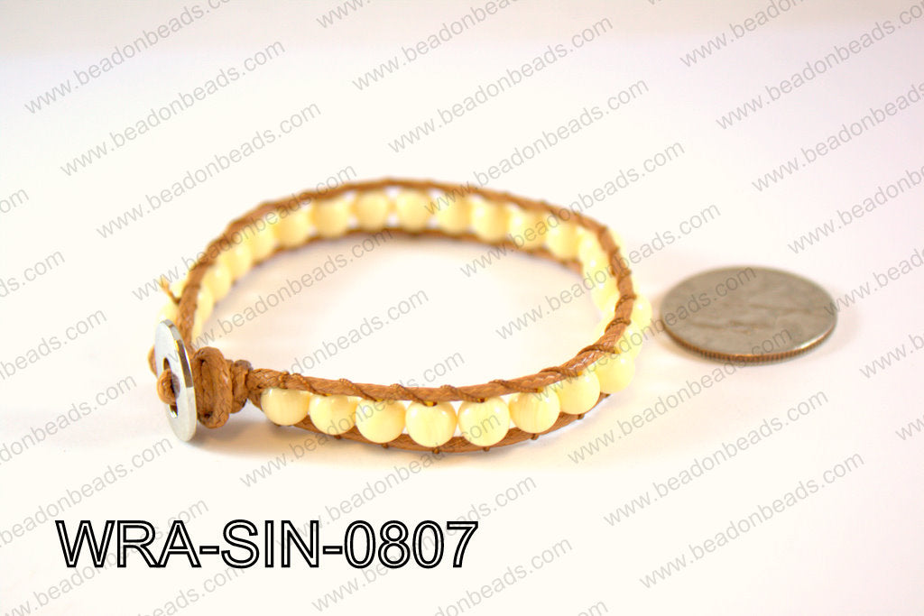 Wrapped Bracelet Cream 8inches long, 10mm wide WRA-SIN-0807