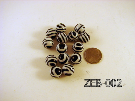 Zebra Bead Round 15mm ZEB-002