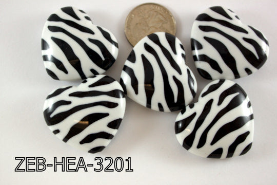 Zebra Bead Heart 32x36mm 500 Gram Bag Black/White ZEB-HEA-3201