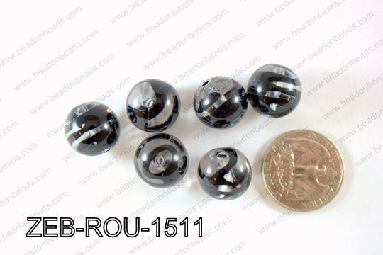 Zebra Bead Round 500g Bag 15mm ZEB-ROU-1511