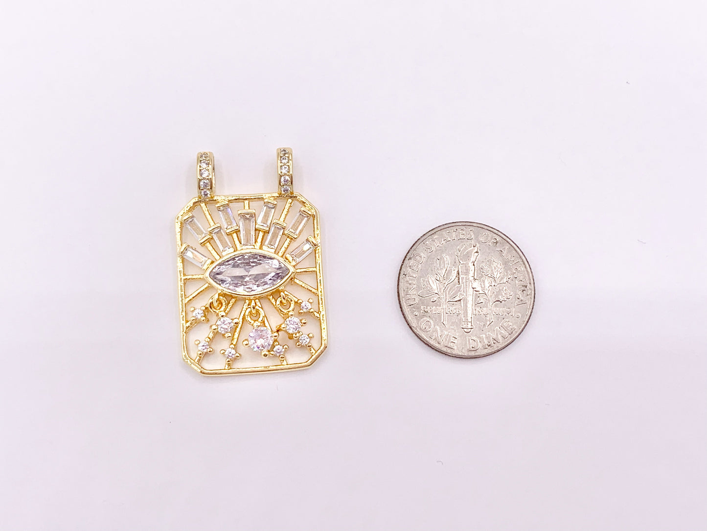 Eye Catching Evil Eye Designed Rectangle Pendants with CZ Pave in 18K Gold Plated Copper 5 pcs