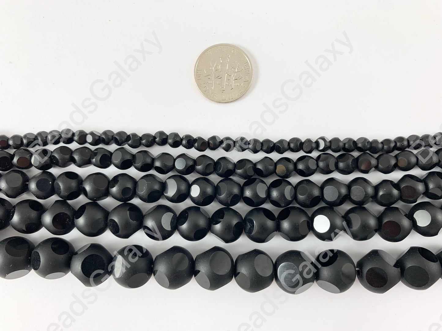 Black Disco Polka Dot Glass Beads - Faceted Round Matte Glass Around 15 inch Strands