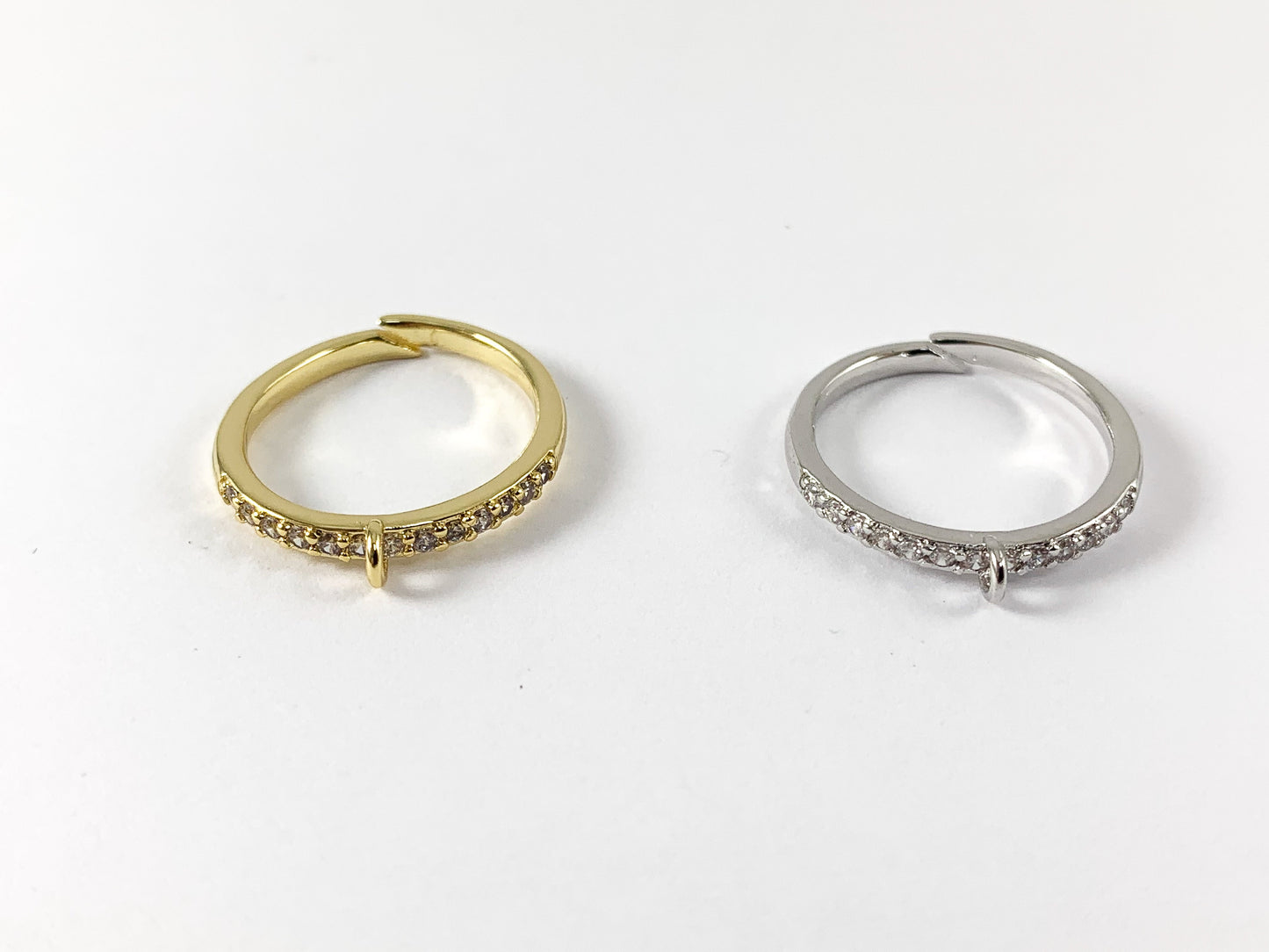Real Gold/Platinum 18K Plated Copper CZ Pave Dainty Minimalist Blank Attachable Charms Adjustable Ring 5pcs