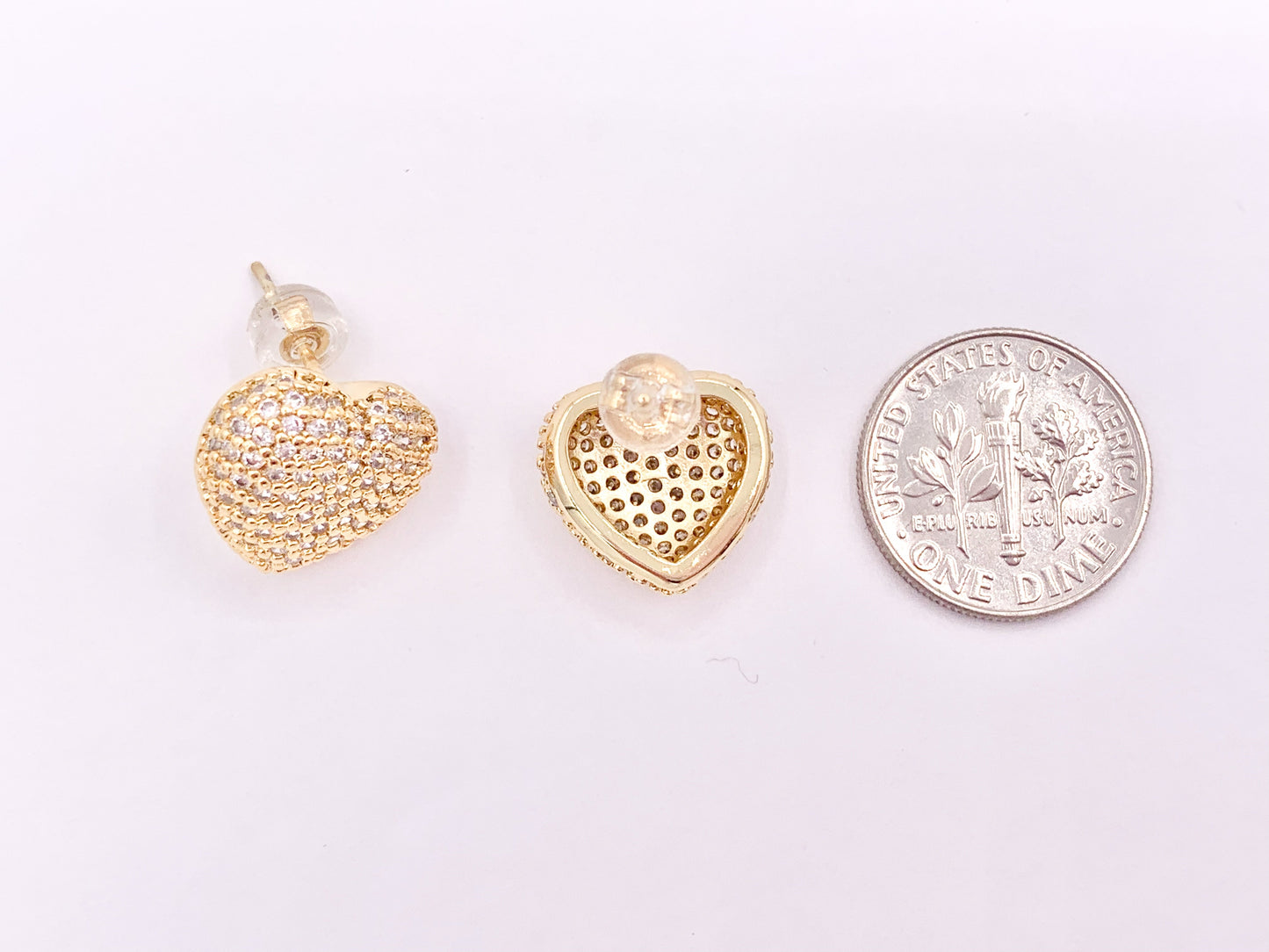 Bold Statement Heart Earring Studs in Rhinestone CZ Pave Designed in 18K Gold or Silver Plated Copper 3 pairs