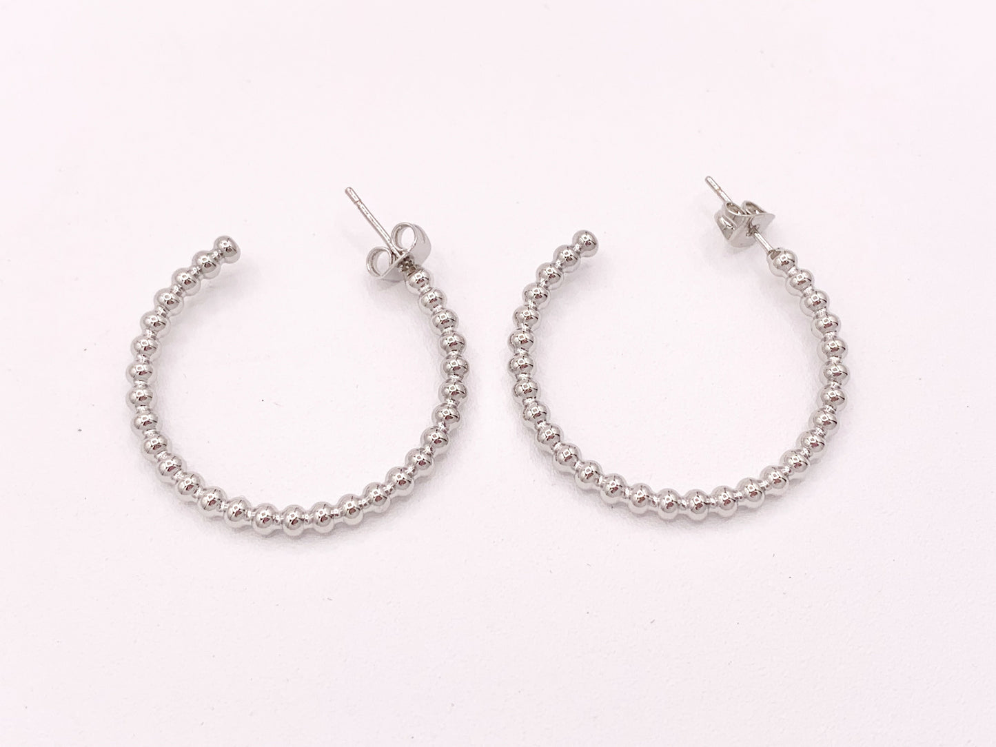 Gold or Silver Simple Soldered Beaded Bubble Dotted Hoops over 18K gold Plated Copper 5 pairs