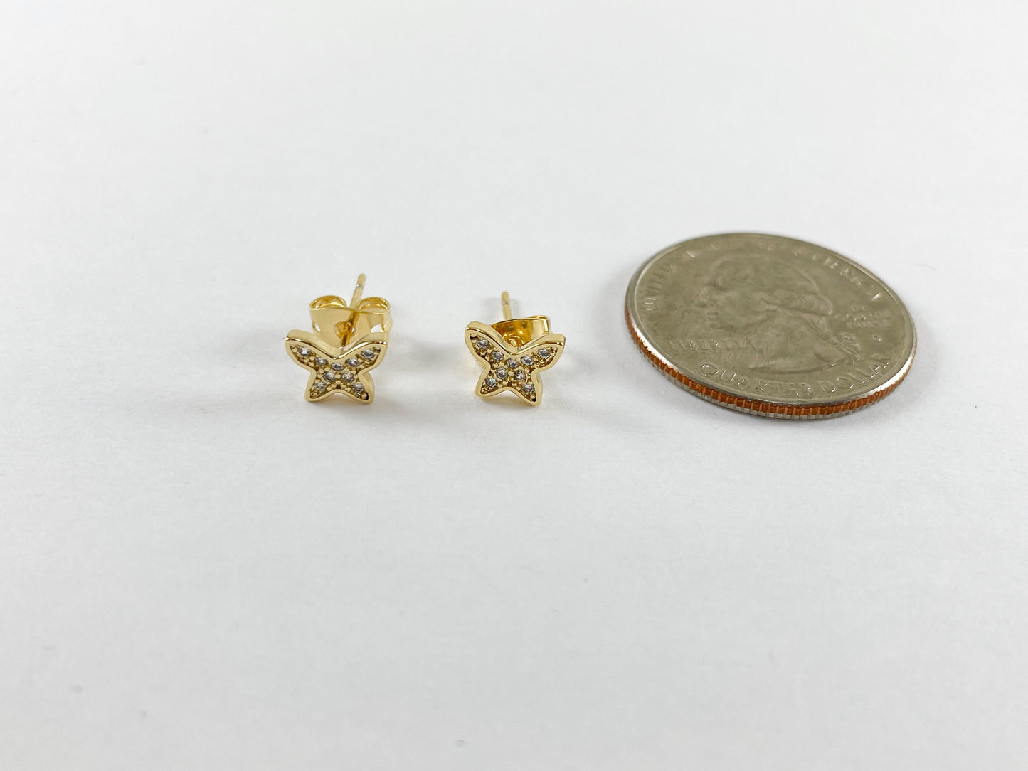 18K Gold Plated CZ Pave Butterfly Earring Stud Over Copper 5 pairs