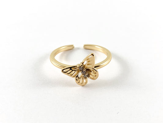 Real 18K Gold and Platinum Plated CZ Pave Adjustable Butterfly Ring 4pcs