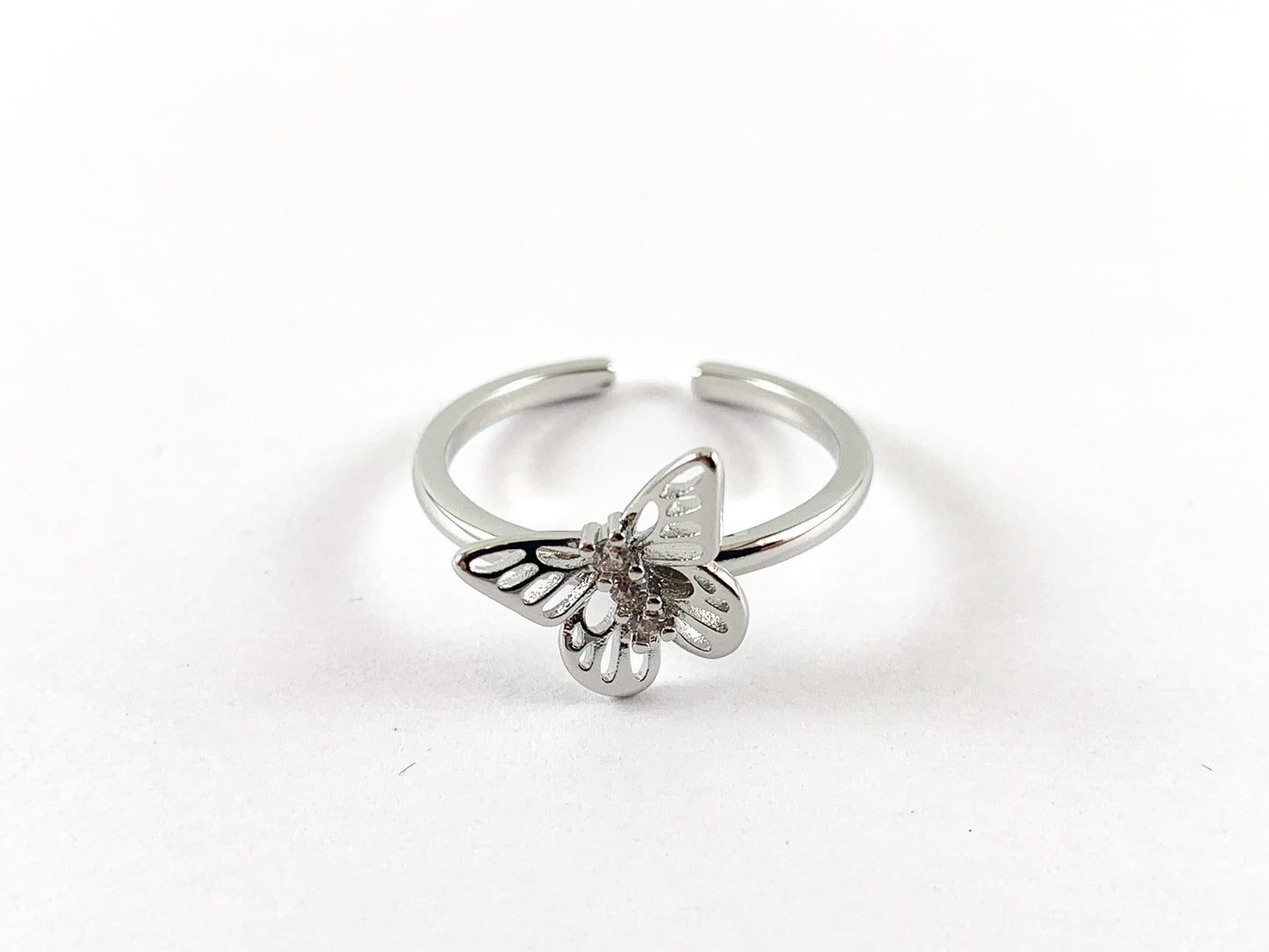 Real 18K Gold and Platinum Plated CZ Pave Adjustable Butterfly Ring 4pcs