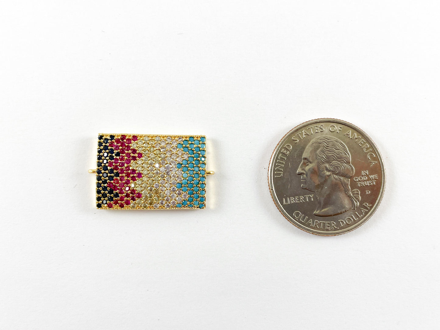 Gold Plated Cubic Zirconia Multi Chevron Rectangle Connector Over Brass 1 pc
