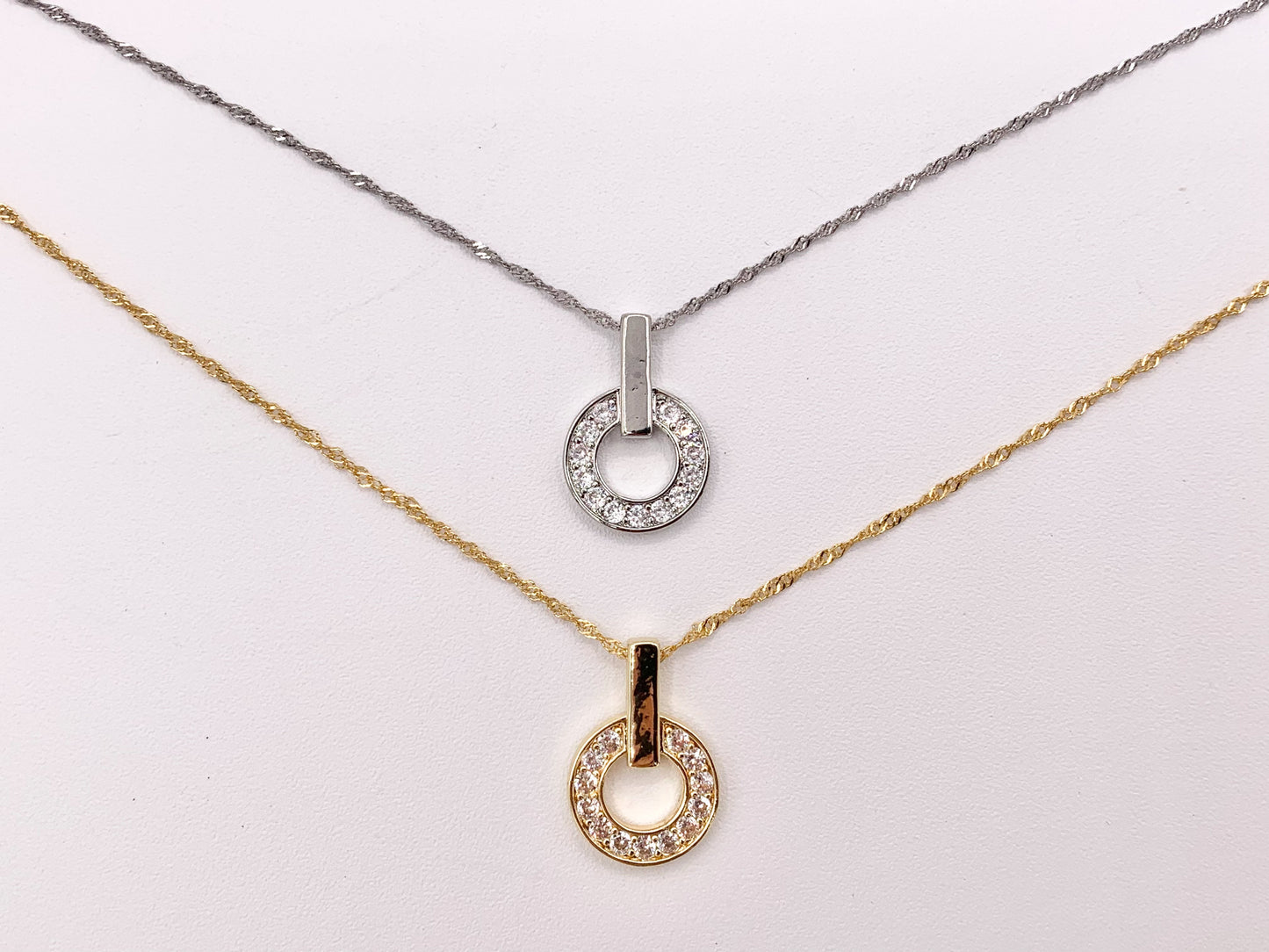 Circle Link Pendants in 18K Gold Plated Cubic Zirconia Pave Rhinestone Pendant Charm Over Copper 10pcs