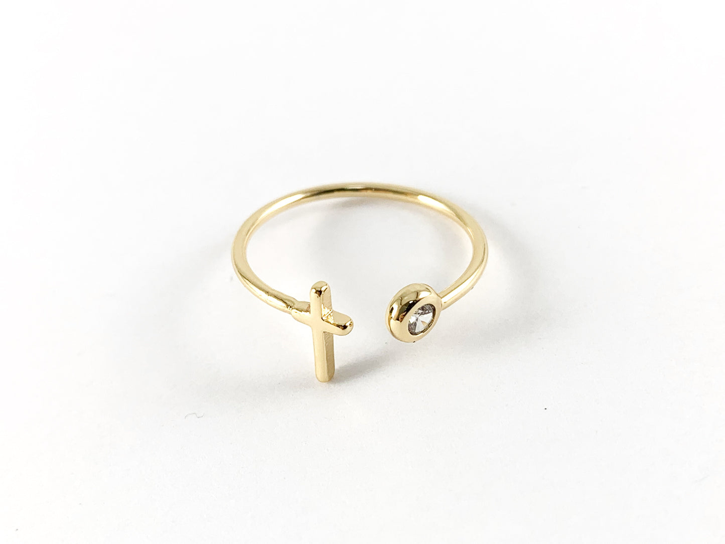 18K Gold Plated Copper Dainty Open Front Cross CZ Minimalist Adjustable Ring 6pcs