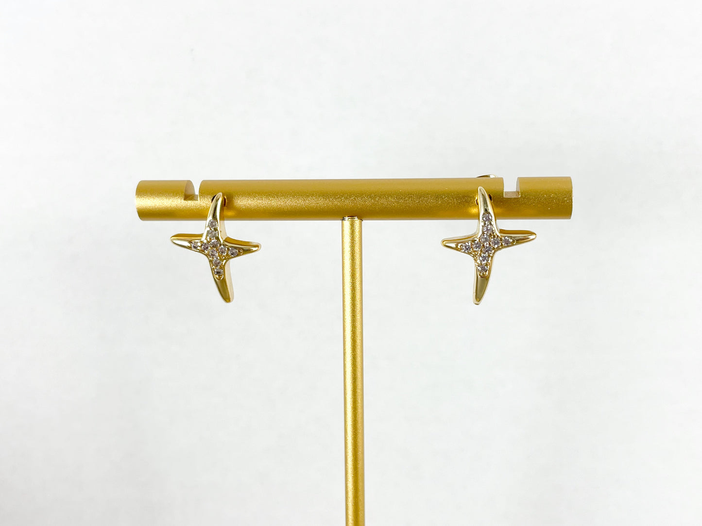 Real Gold Plated CZ Pave Cross Earring Stud Over Copper 5 pairs