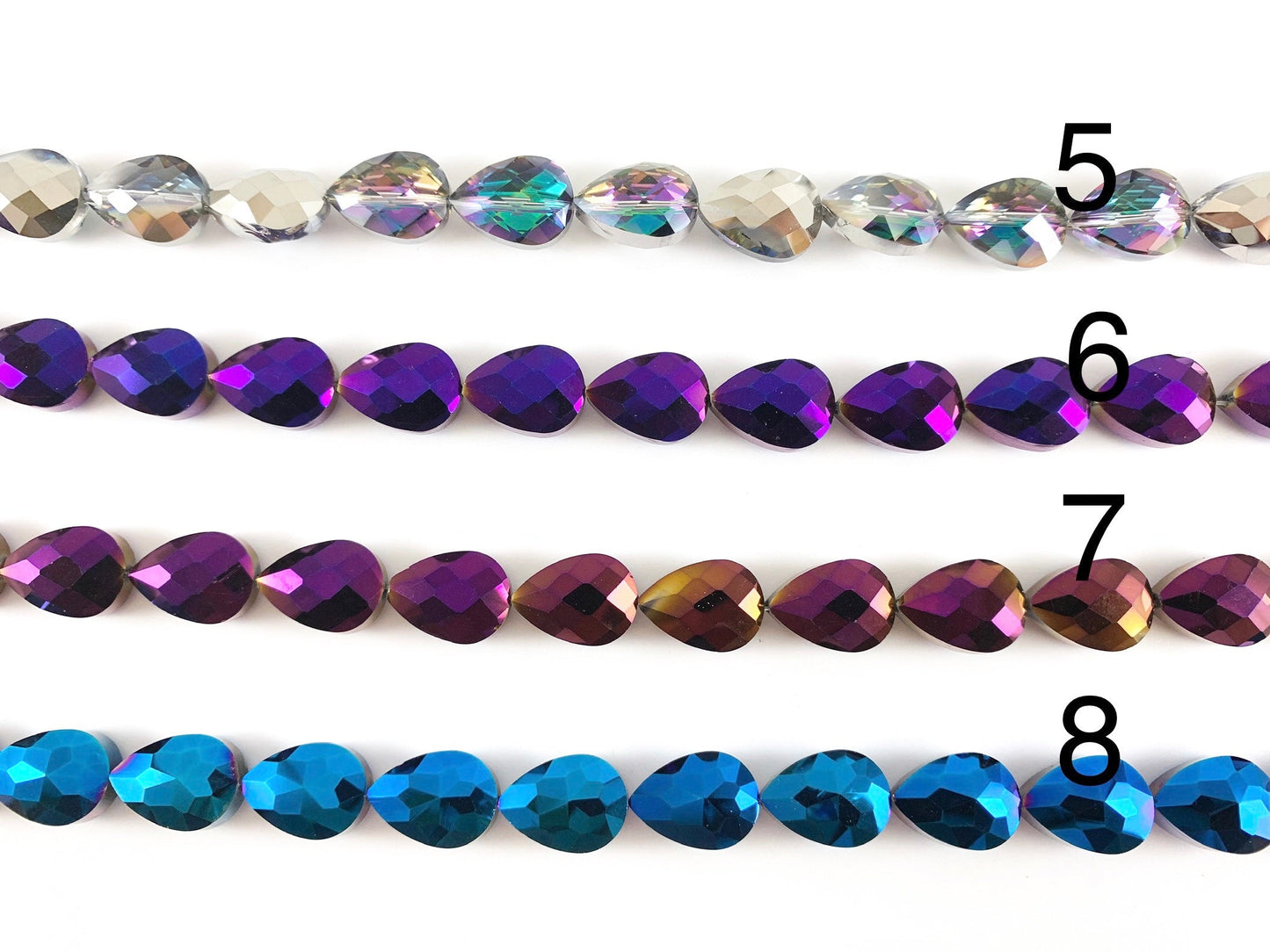 Faceted Shiny 13x18mm Dyed Metallic Glass Teardrop Crystal Strands