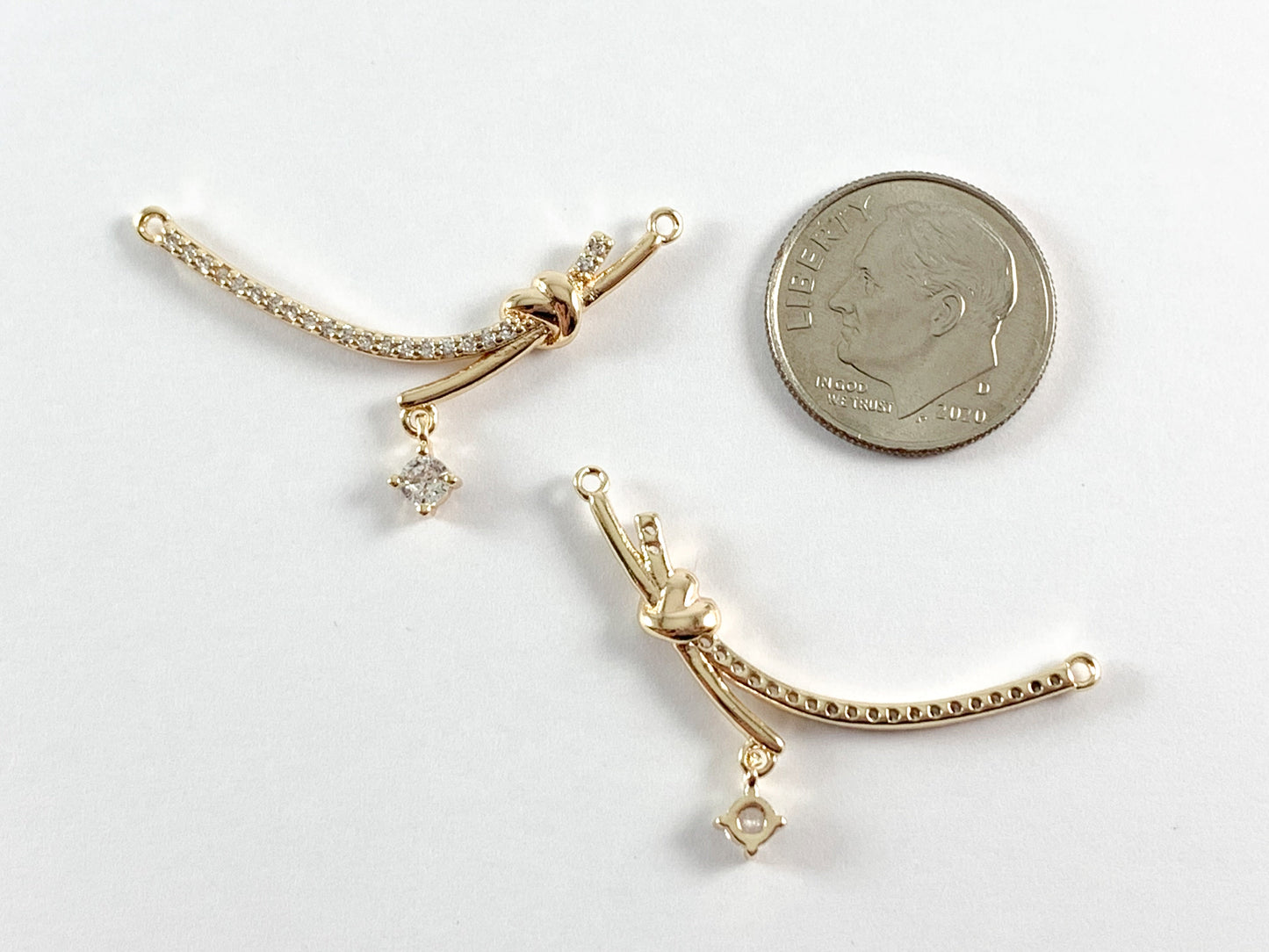 Real Gold Plated 18K Micro CZ Pave Curve Dangle Connector Over Brass 6 pcs
