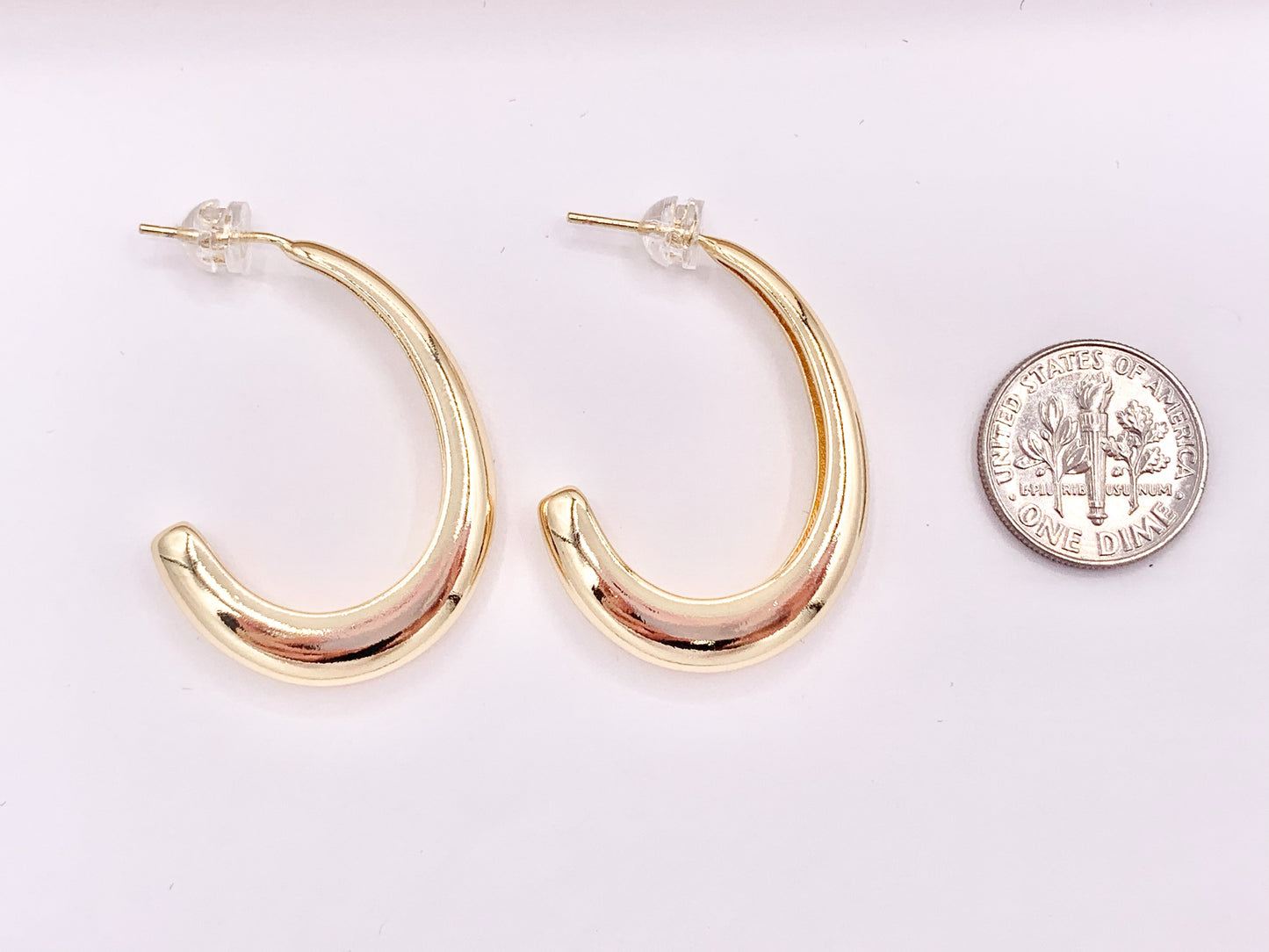 Minimalist Curved Hoops Earrings over 18K gold or Silver Plated Copper 2 Sizes 4 pairs