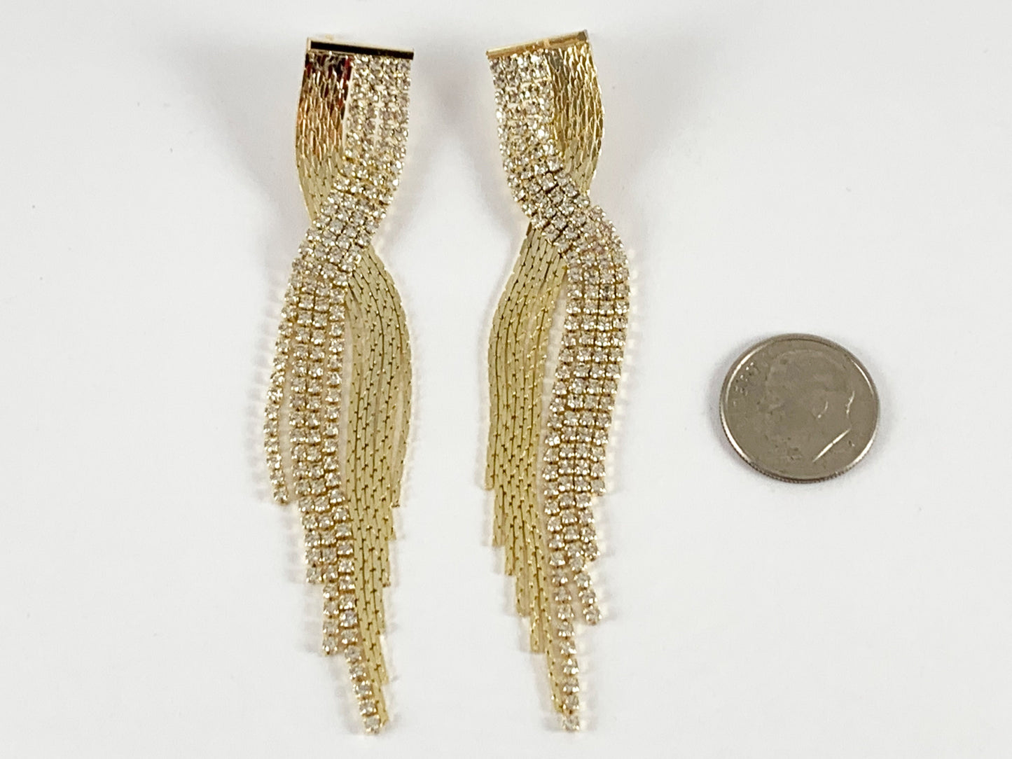 Glamorous fringe Crossover Rhinestone Tassel Earrings in 18K Gold or Silver Plated over Copper 1 pair