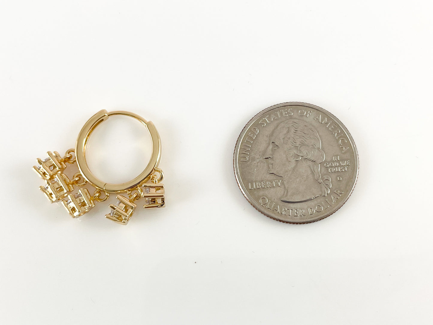 18K Gold Plated Dainty CZ Pave Coin Dangle Huggie Hoop Earrings 3 pairs
