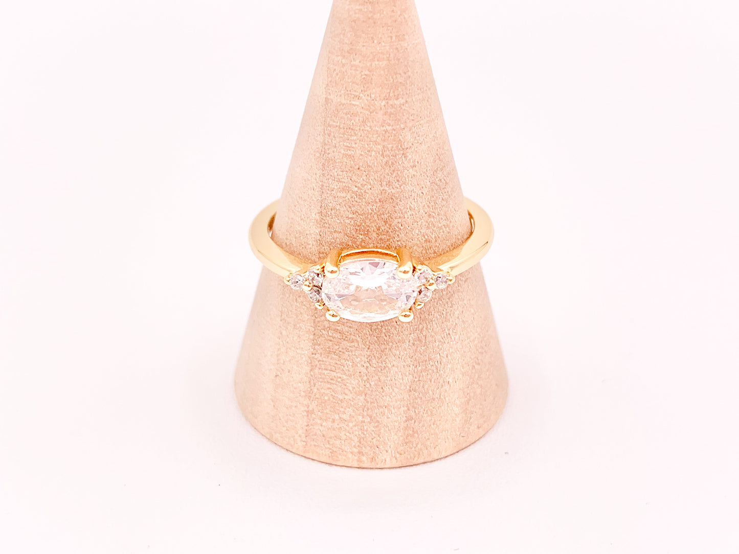 Vintage Oval Cut Egg Shaped Real Gold 18K Plated Brass CZ Pave Adjustable Ring 5pcs