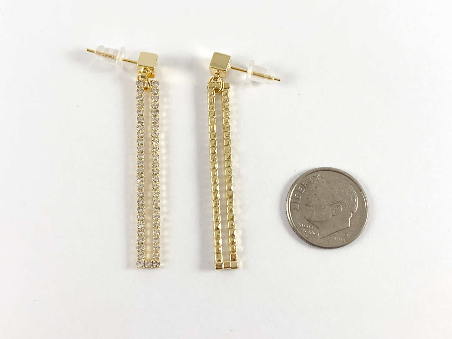 Dazzling Long CZ Pave Rectangle Earrings in 18K Gold or Silver Plating over Copper 3 pairs