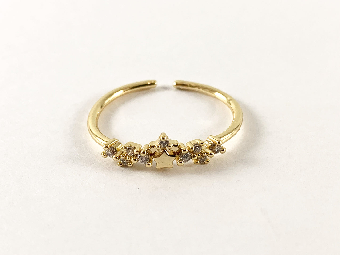 Real Gold/Platinum 18K Plated Copper Adjustable CZ Pave Dainty Star Ring 6pcs