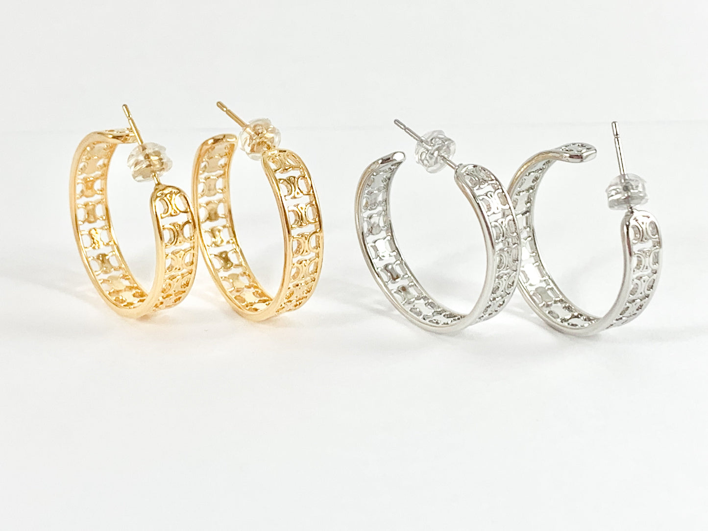 Designed Earring Hoops in 18K Gold/Silver Plated Copper 3 pairs