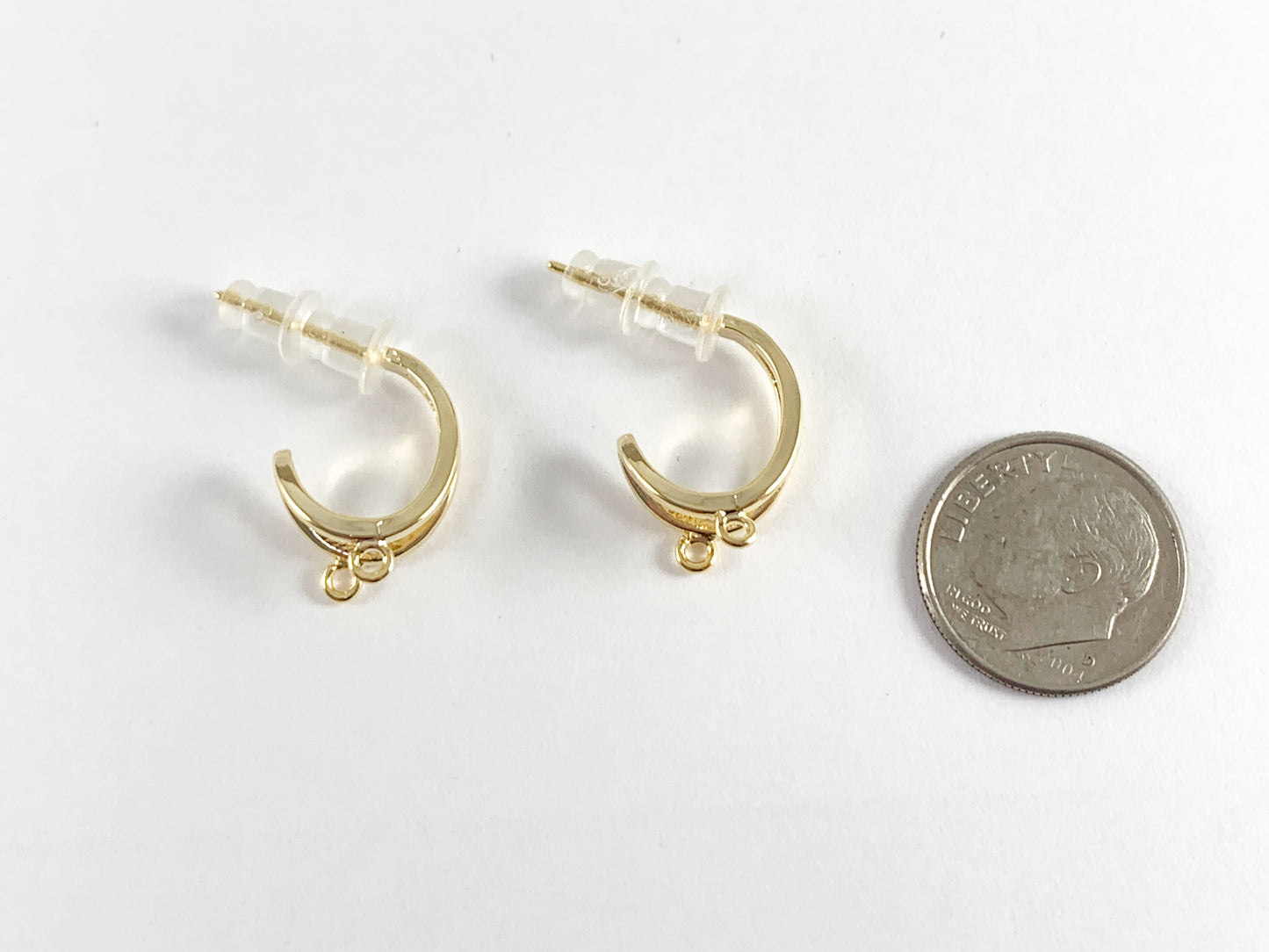 Earring Half Hoop Component with 2 loops in 18k Gold or silver plated over copper 5 pairs