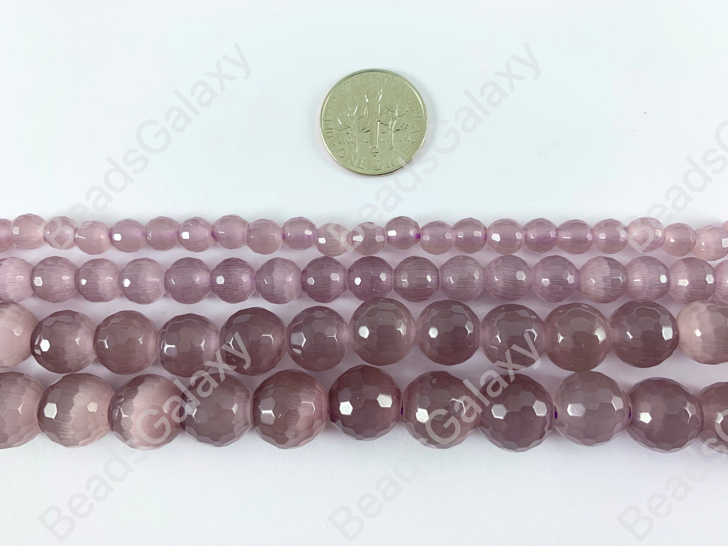 Faceted Round Cat's Eye Dyed Eggplant Purple Beads Around 15"