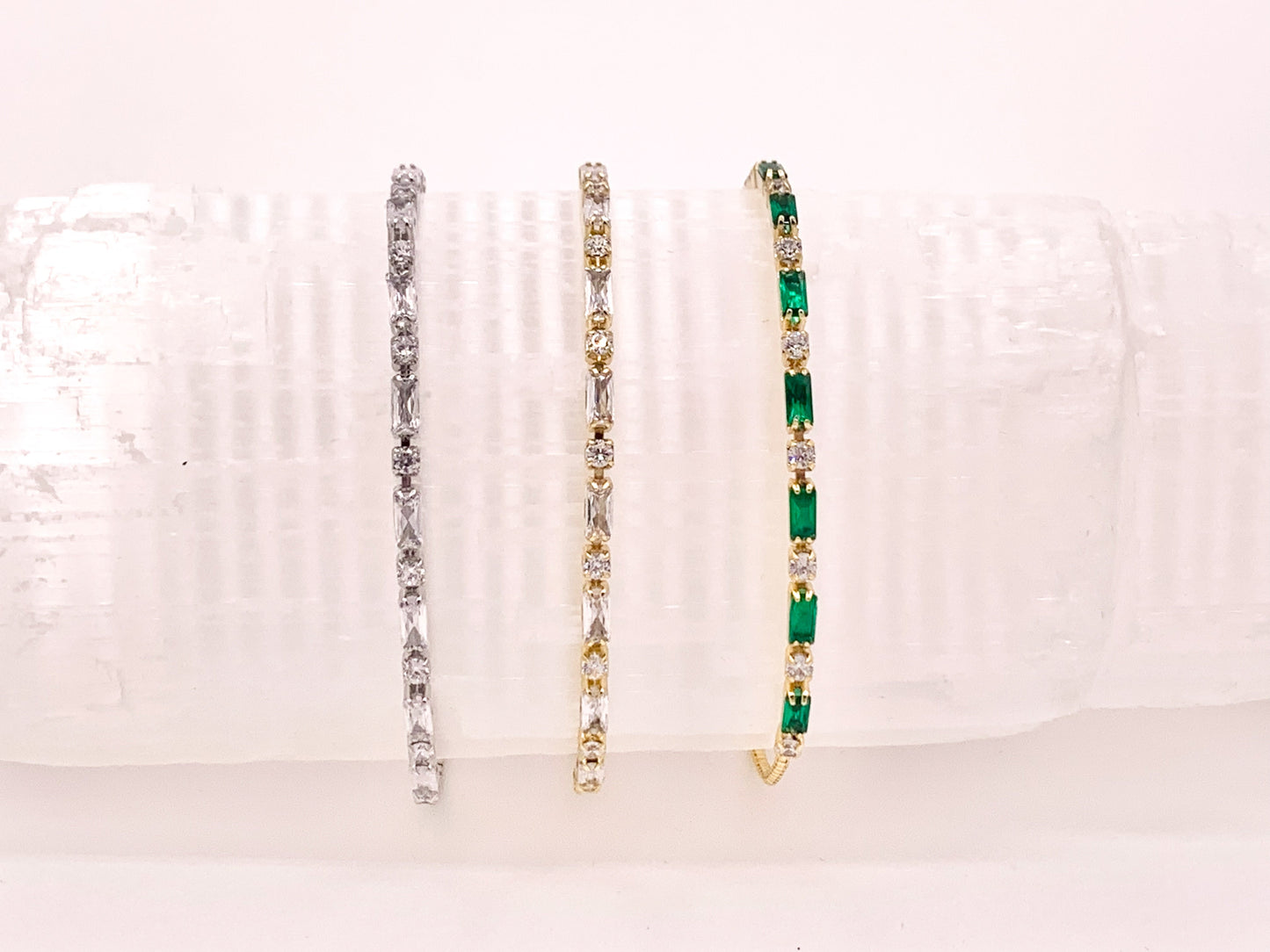 Dainty Emerald Cut CZ Pave Rhinestone Box Chain Dainty Slide Adjustable Bracelets 4 pcs