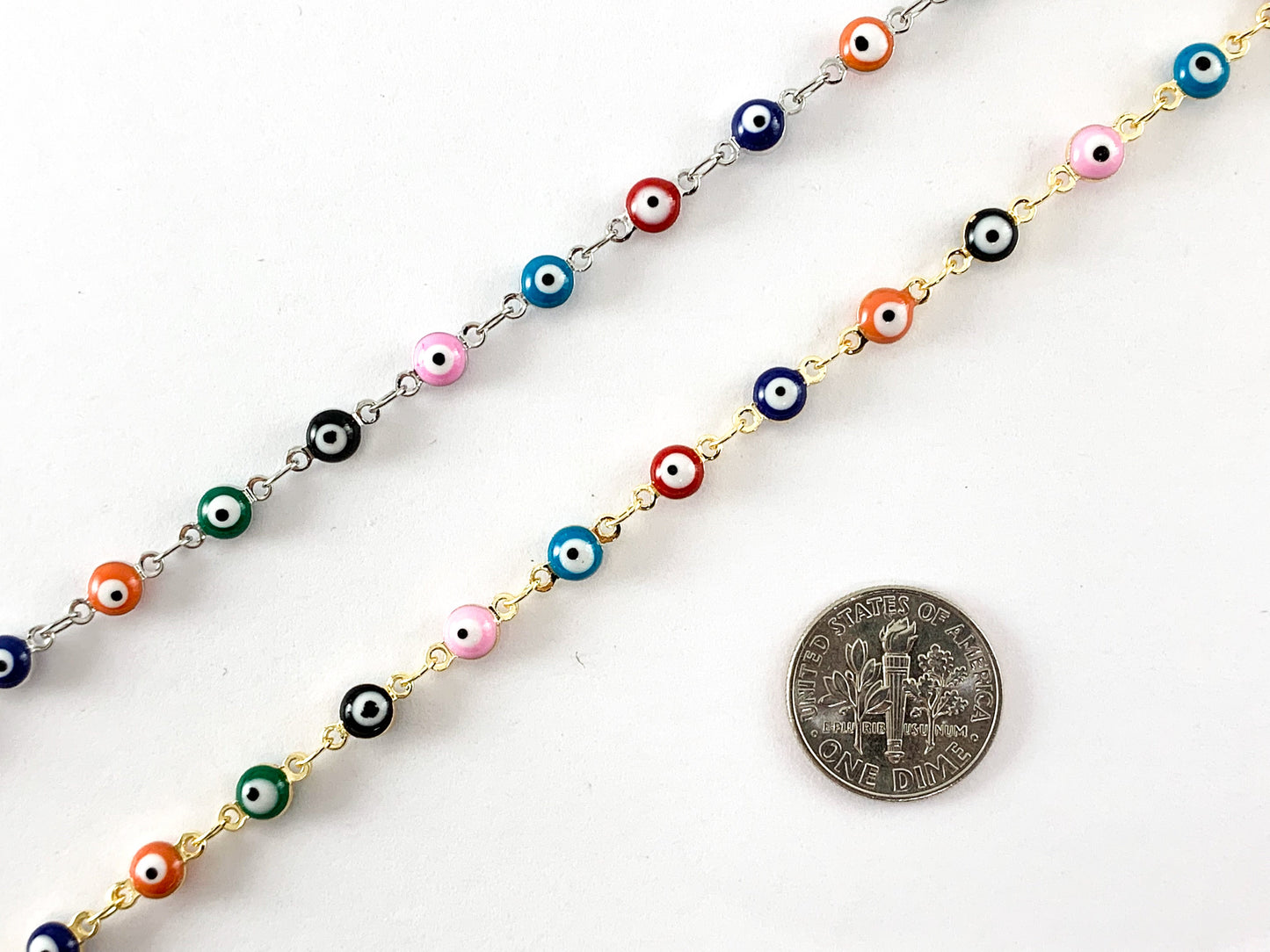 Real Gold/Platinum 18K Plated Enamel Multicolor Rainbow Tiny Evil Eye Chain