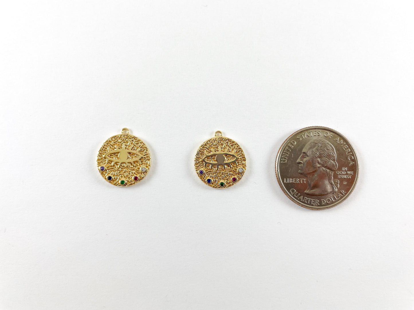 18K Gold Plated CZ Multi Coin Evil Eye Charm Over Brass 5pcs