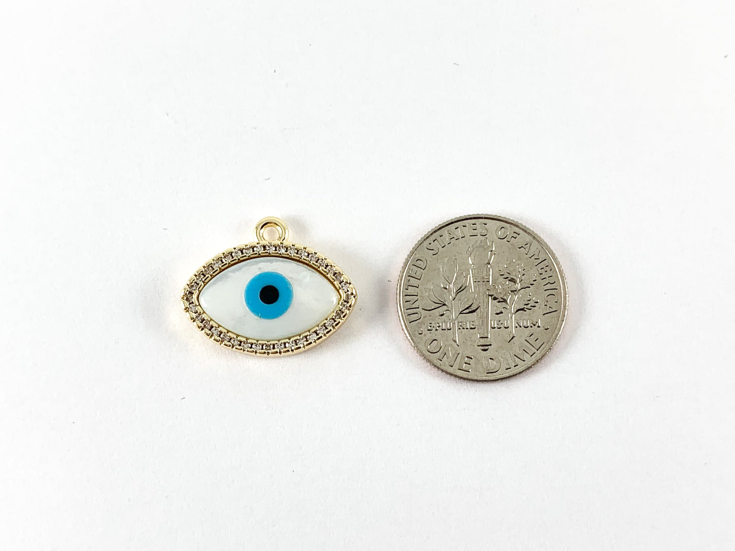 18K Real Gold Plated Brass CZ Pave Shell Eye Charm Pendant 4pcs