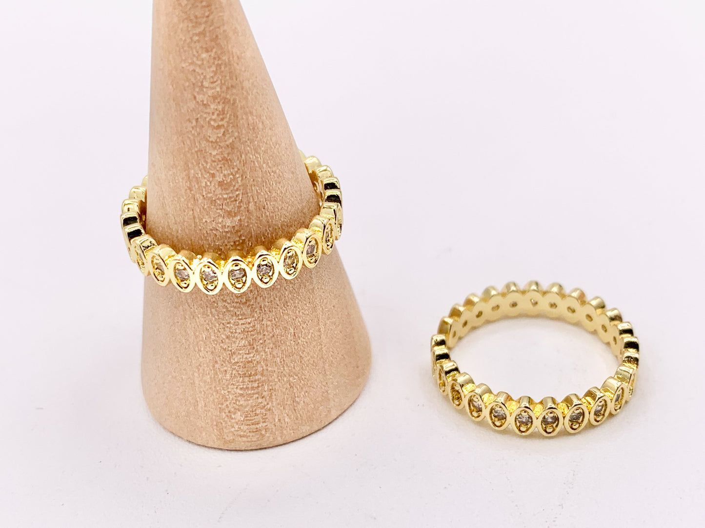 Dainty Gold Eye Oval Link Shape Stackable Rings Gold 18K Plated Copper CZ Pave Adjustable Ring 5 pcs