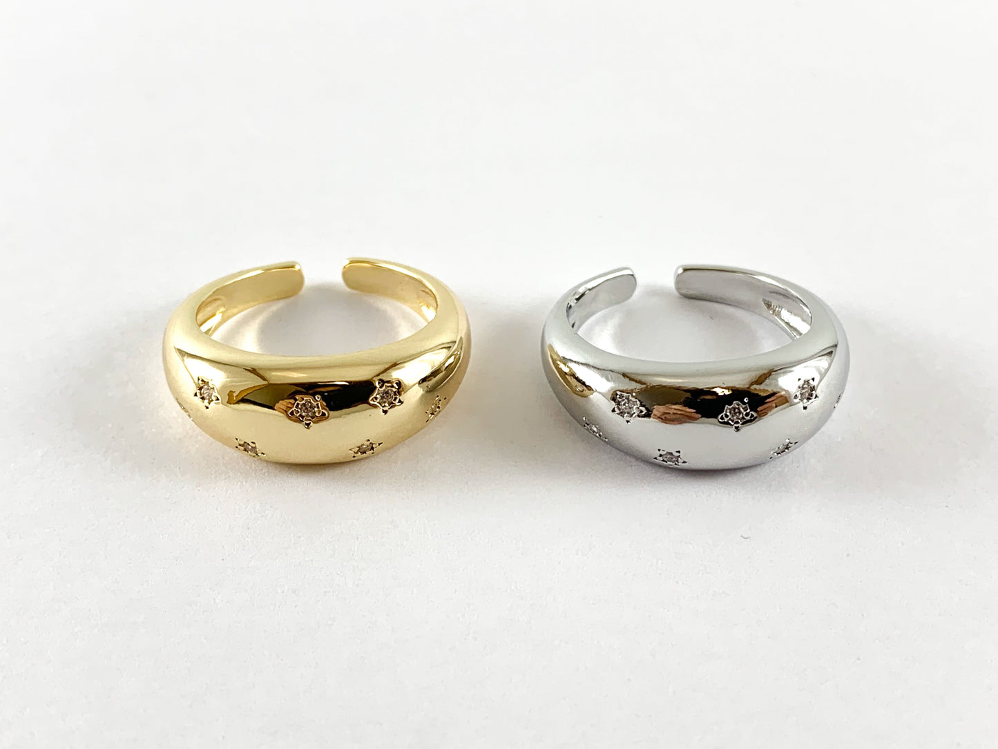 Real Gold 18K/Platinum Plated CZ Pave Stars Dome Ring 5pcs