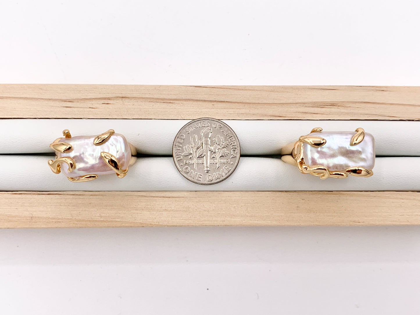 Freshwater Pearl Rings in 18K Real Gold Plated Copper Adjustable Statement Ring 4 pcs