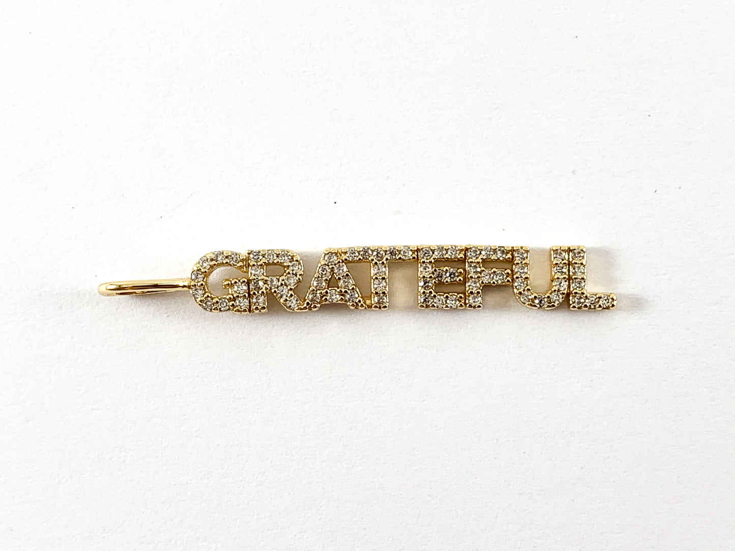 18K Gold Plated Copper CZ Pave "GRATEFUL" Word Charm Pendant 4pcs