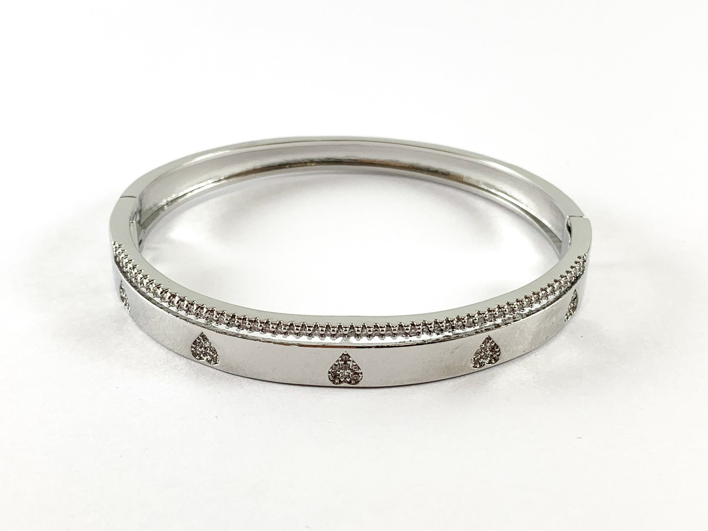 Real Gold/Platinum 18K Plated Copper CZ Pave Bracelet Heart Cuffs/Bangles