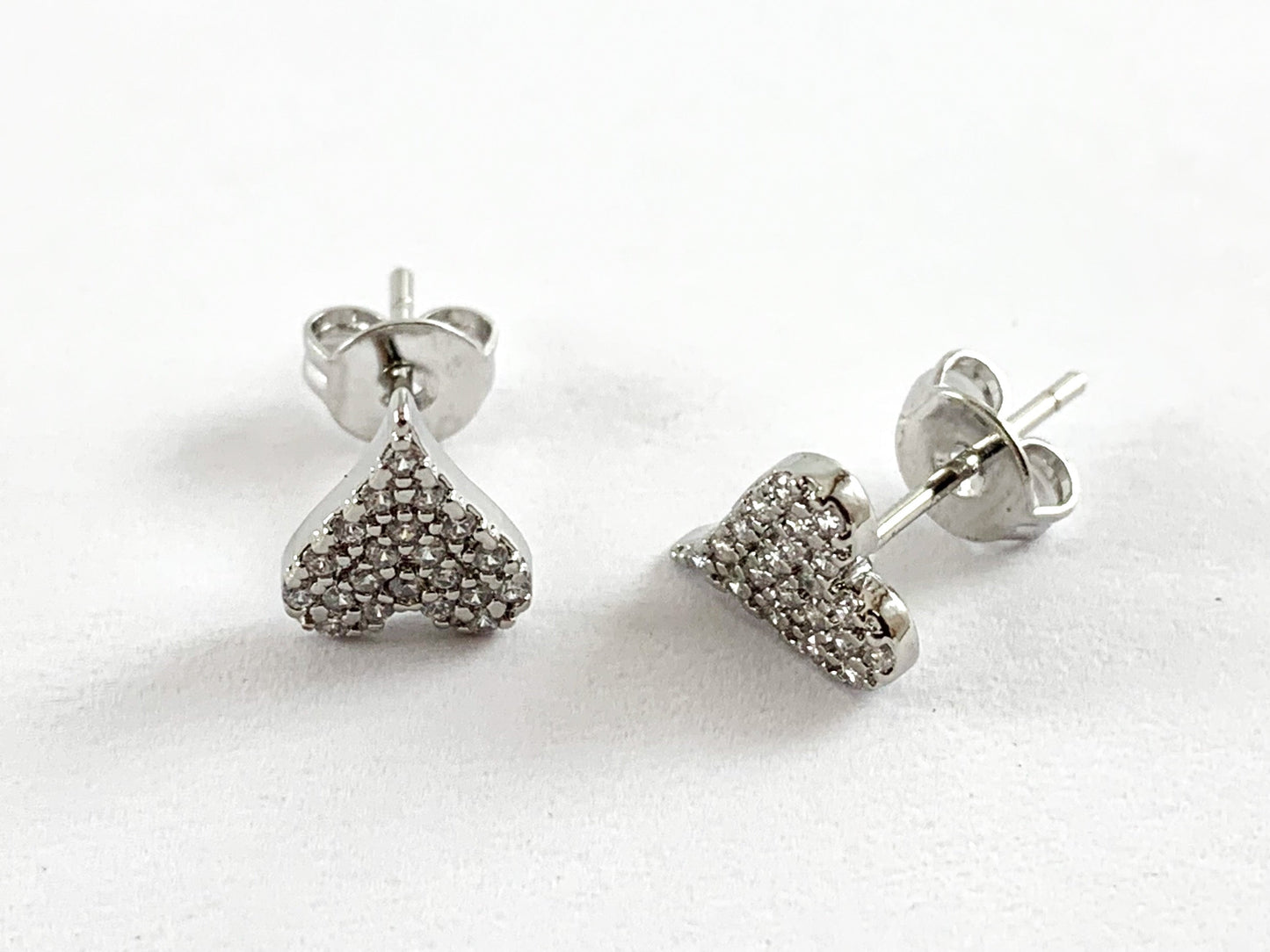 Real 18K Gold / Platinum Plated Pave Heart Earring Stud Over Copper 4pairs