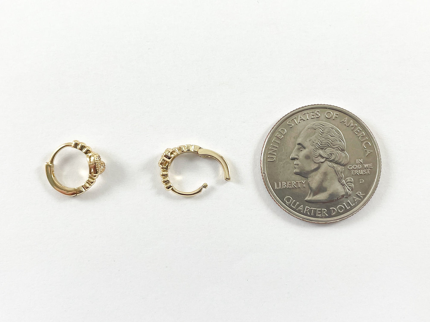 18K Gold Plated Dainty Minimalist CZ Pave Heart Earring Huggies 5pairs