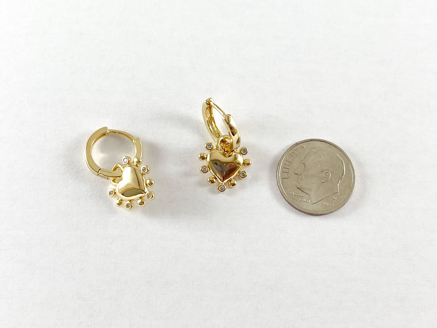 18K Gold Plated Dainty Heart Dangle Huggie Earrings 4 pairs