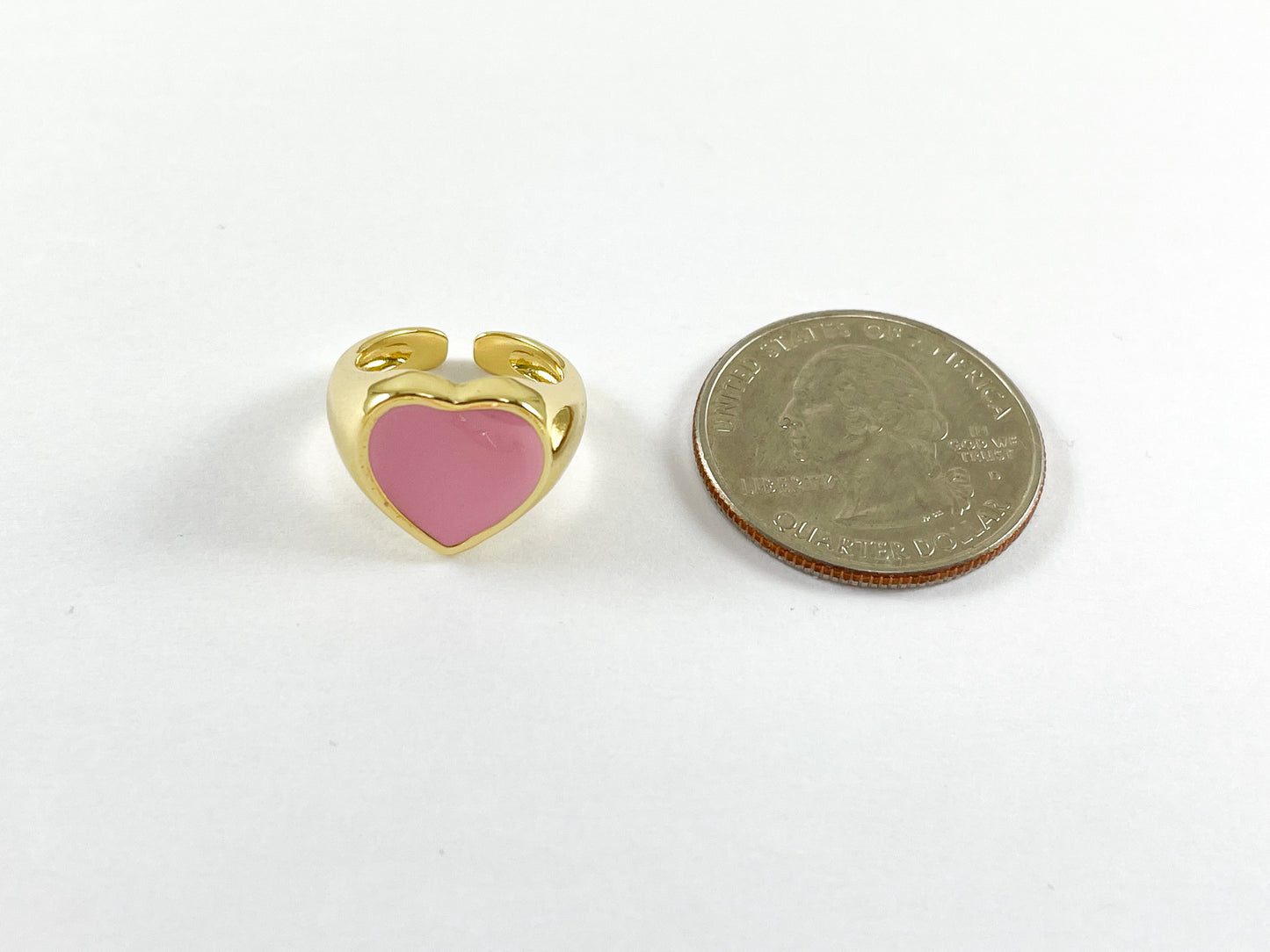 18K Gold Plated Pink Enamel Heart Adjustable Knuckle Pinky Ring over Copper 4pcs
