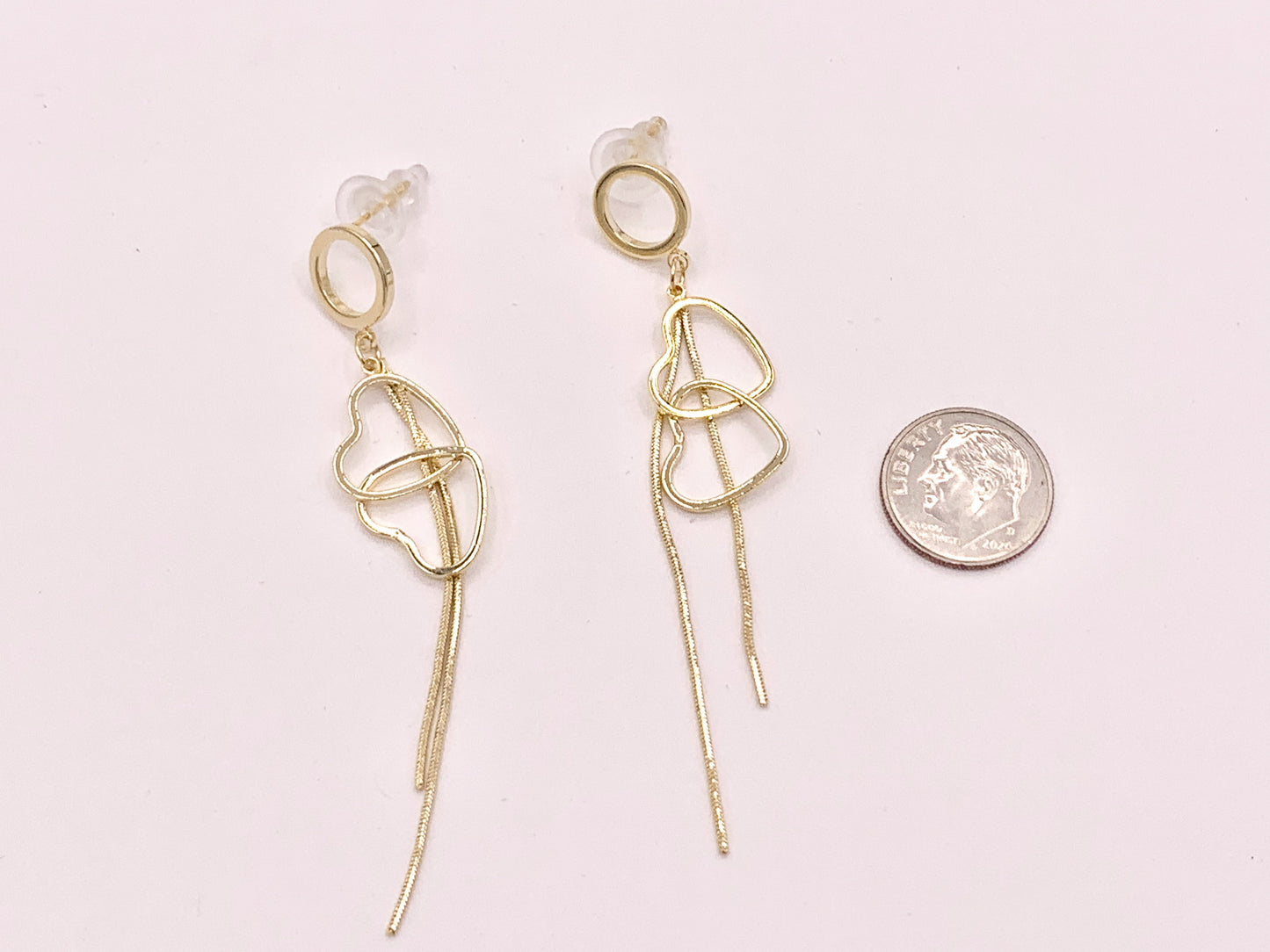 Simple and Cute Hearts Tassel Earrings in 18K Gold or Silver plated Copper 3 pairs