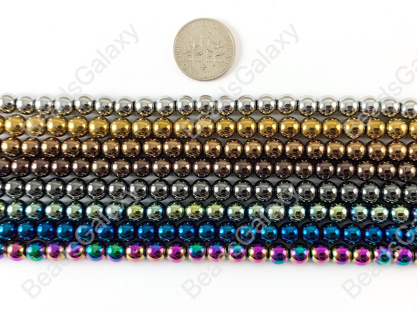 Smooth 6mm Natural Hematite Round Energy Beads Around 15"-16" Metallic Silver Gold Bronze Copper Gunmetal Black Multi Brown Green Blue