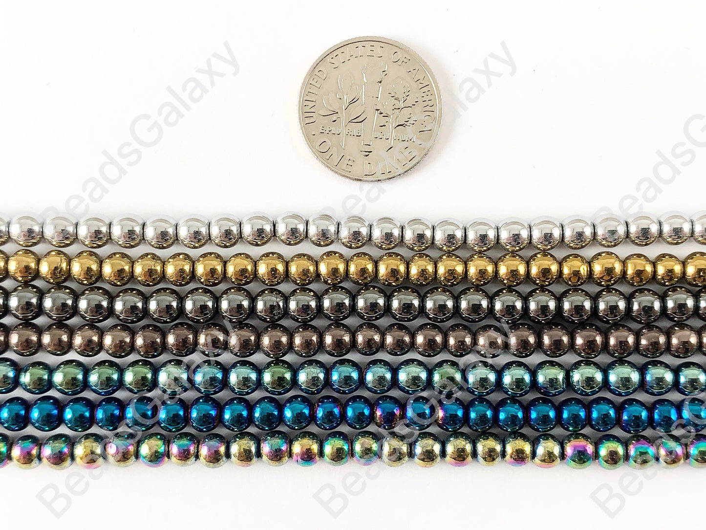Smooth 4mm Natural Hematite Round Energy Beads Around 15"-16" Metallic Silver Gold Bronze Copper Gunmetal Black Multi Brown Green Blue